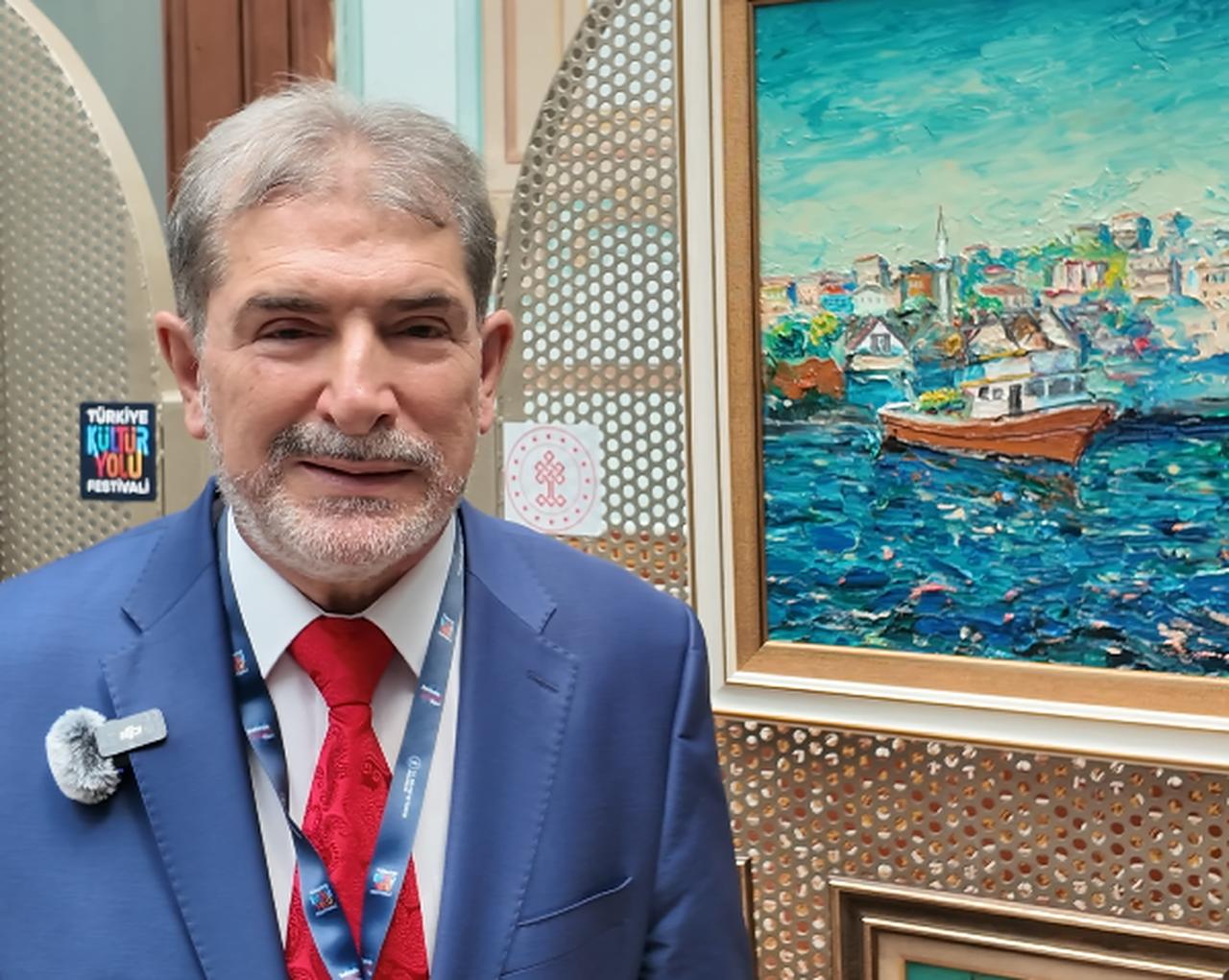 Artist Abdulkadir Yildirim at the Trabzon Museum, where 32 of his impressionist paintings are on display, Trabzon, Türkiye, July 2025. (Photo via Türkiye Today)
