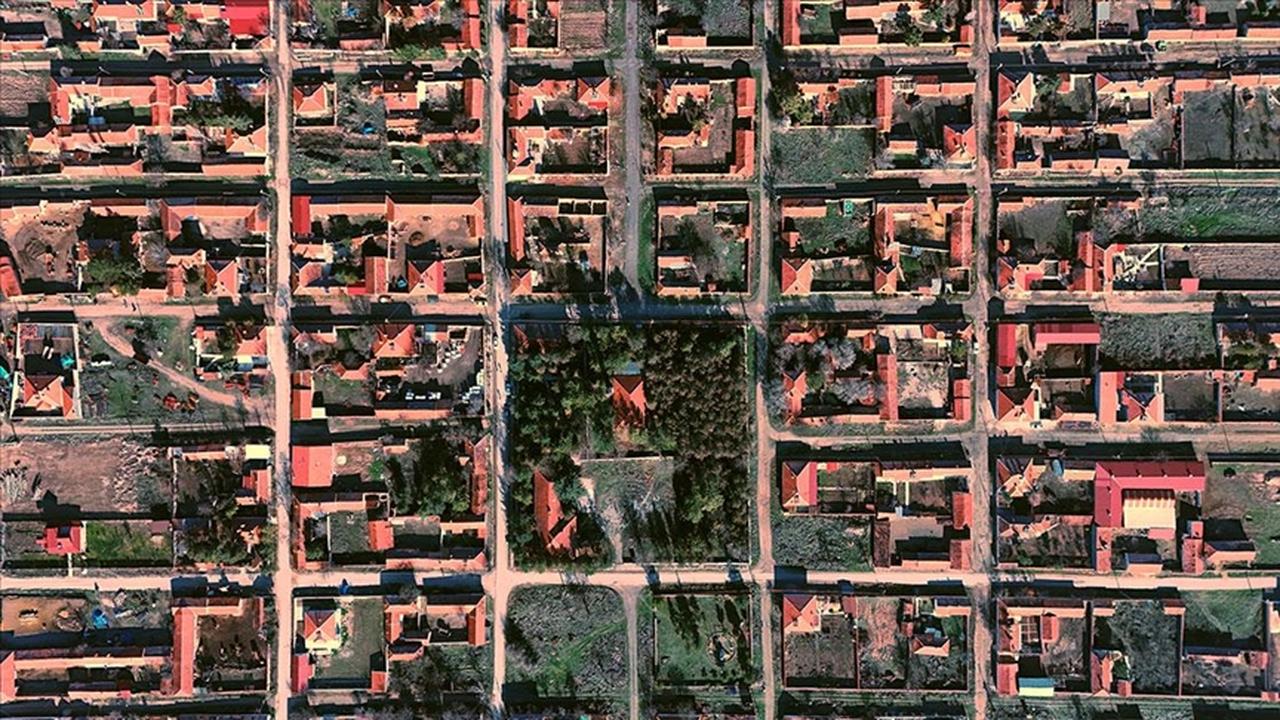 Aerial footage of Abbashalimpasa reveals its neatly arranged layout, with houses and roads forming a grid of rectangles and squares, Eskisehir, Türkiye. (AA Photo)