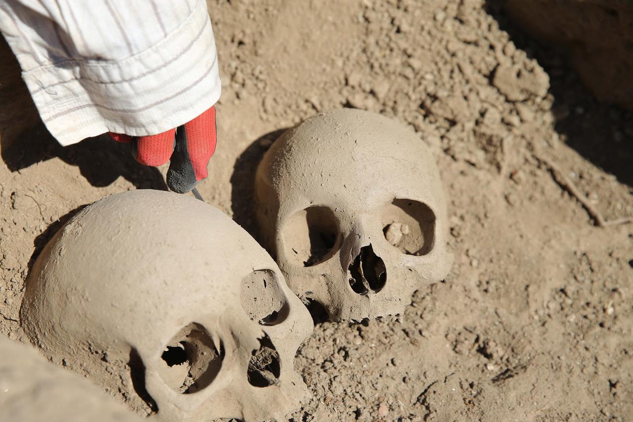 A view from the excavations of numerous Byzantine-era child and adult graves in the ancient city of Herakleia, located in Milas, Mugla, Türkiye, known for attracting tourists with its historical and natural charm, July 11, 2025. (AA Photo)