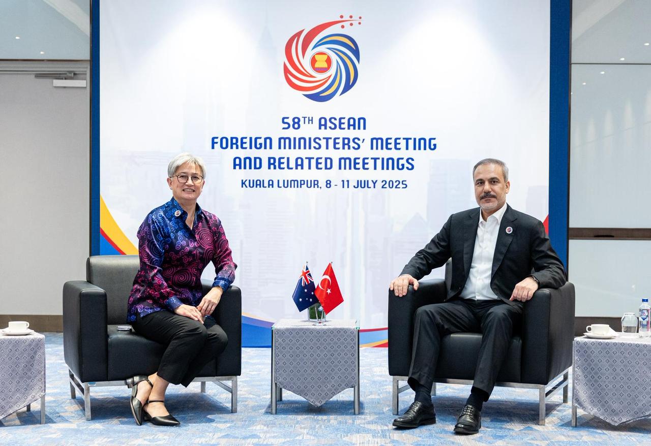 Turkish Foreign Minister Hakan Fidan (R) meets with Australian Foreign Minister Penny Wong (L) on the sidelines of the 58th Association of Southeast Asian Nations (ASEAN) Foreign Ministers' Meeting in Kuala Lumpur, Malaysia on July 10, 2025. (AA Photo)