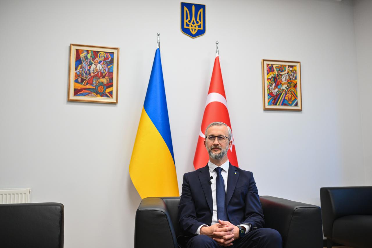 Ukraine's new Ambassador to Ankara, Neriman Celal, made statements to reporter after starting his duty in Türkiye on 11 July, 2025. (AA Photo)