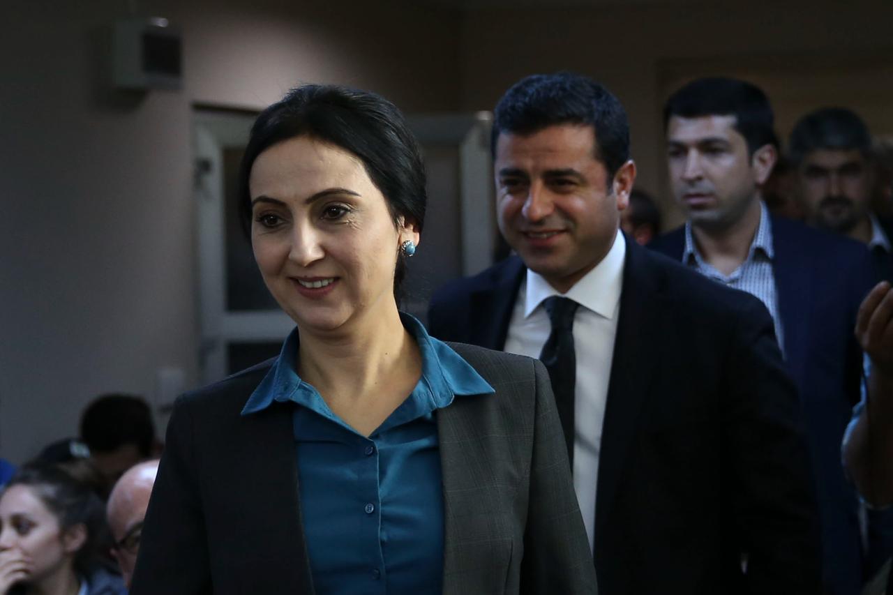 Selahattin Demirtas (R) and Figen Yuksekdag (L) hold a press conference at HDP headquarters in Ankara, Türkiye on November 1, 2015. (AA Photo)