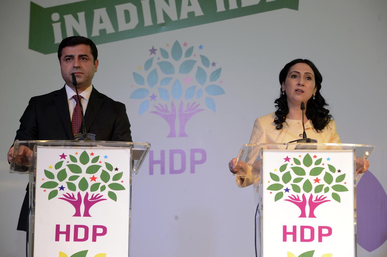 Peoples’ Democratic Party (HDP) co-leaders Selahattin Demirtas (L) and Figen Yuksekdag (R) in Ankara, Türkiye  on October 02, 2015. (AA Photo)