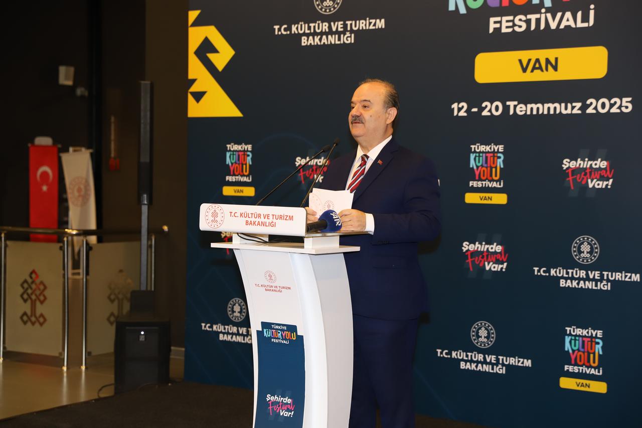 Deputy Culture and Tourism Minister Serdar Cam speaks at the Van Museum in Van, Türkiye on July 12, 2025. (AA Photo)