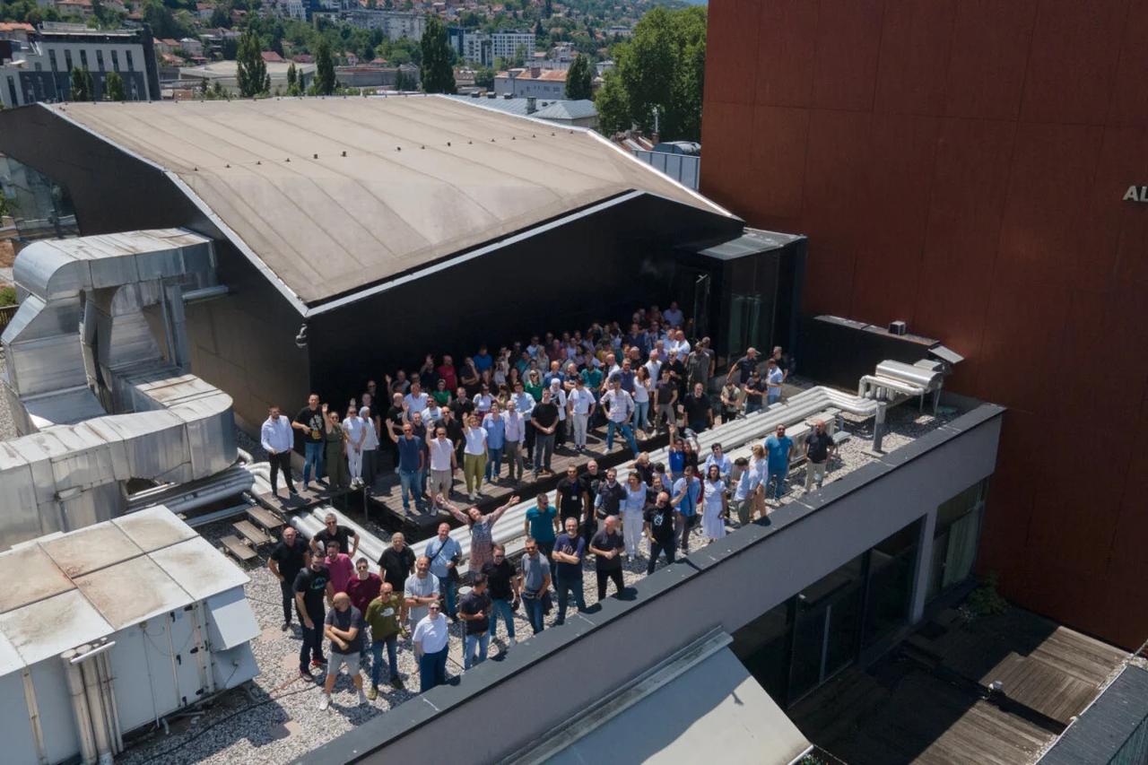 Al Jazeera Balkans employees gather at headquarters in Sarajevo, Bosnia and Herzegovina, accessed on July 14, 2025. (Photo via klix.ba)
