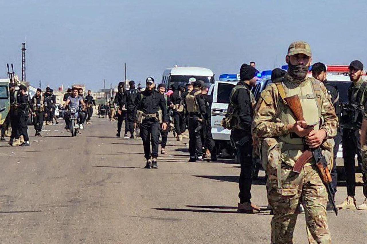 Syrian army and security forces deploying in Sweida in southern Syria on July 14, 2025. (Photo by SANA / AFP)