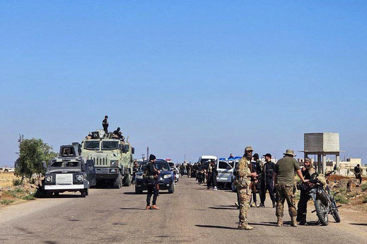 Syrian army and security forces deploying in Sweida in southern Syria on July 14, 2025. (Photo by SANA / AFP)