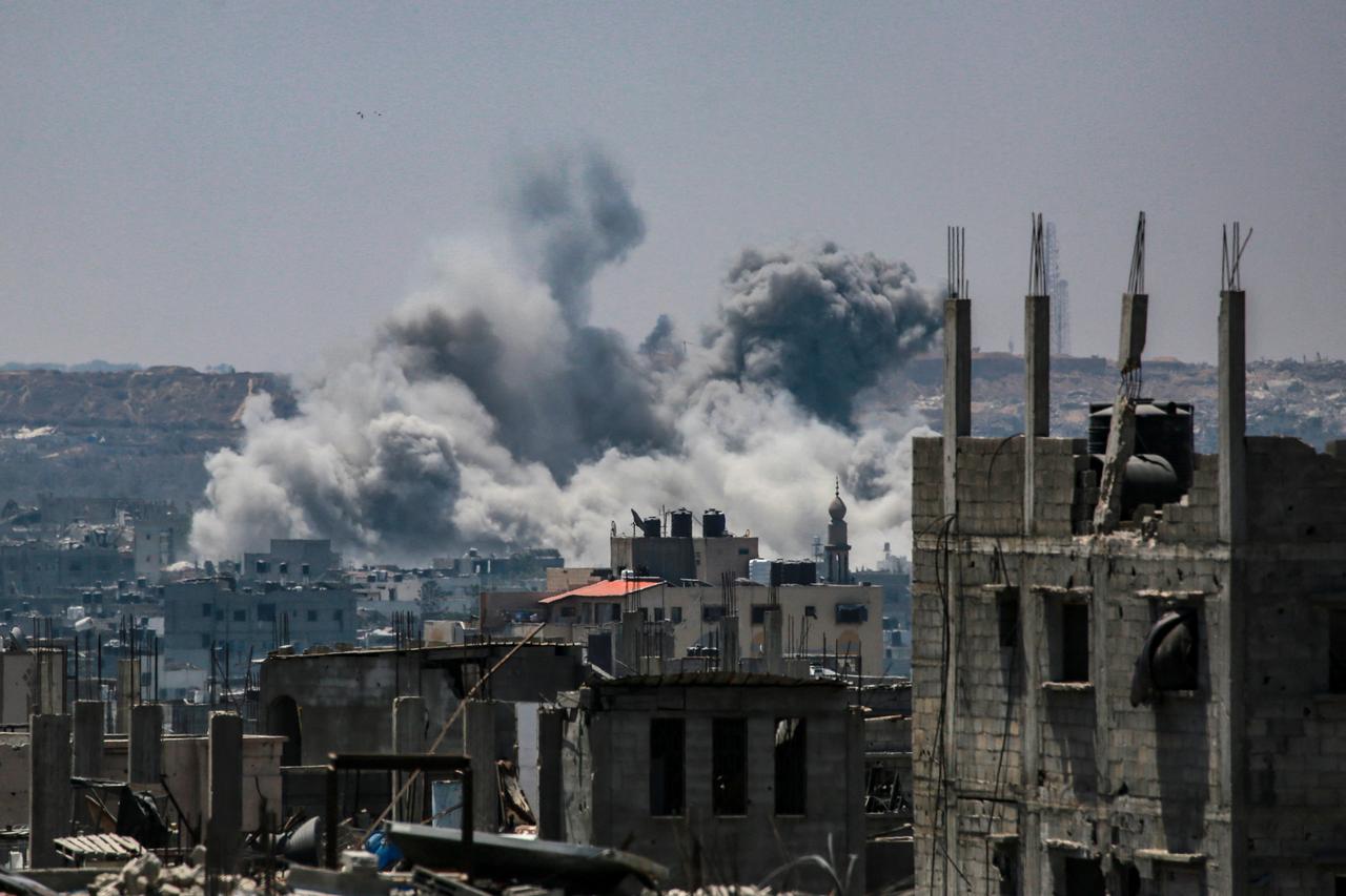 Smoke billowing east of Gaza City, in the central Gaza Strip following Israeli strikes on July 13, 2025. (AFP Photo)