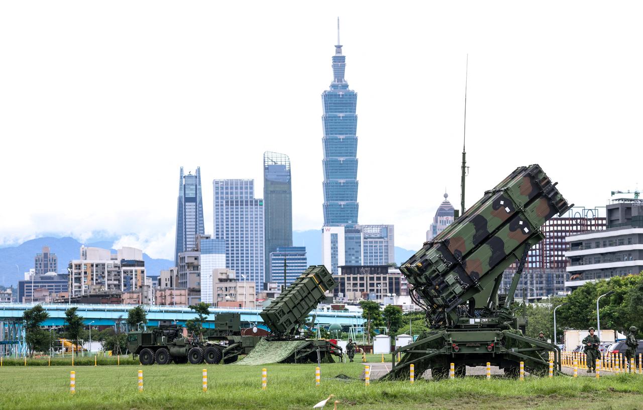 Patriot missile systems deployed at a local park during a military exercise in Taipei, Taiwan, July 11, 2025. (AFP Photo)