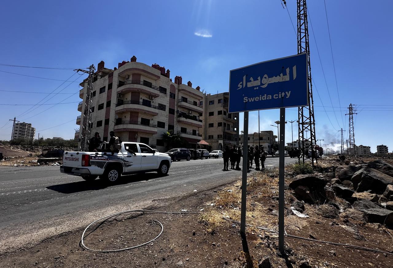 Troops from the Syrian Ministry of Defense are seen at the entrance of Sweida, Syria on July 15, 2025. (AA Photo)