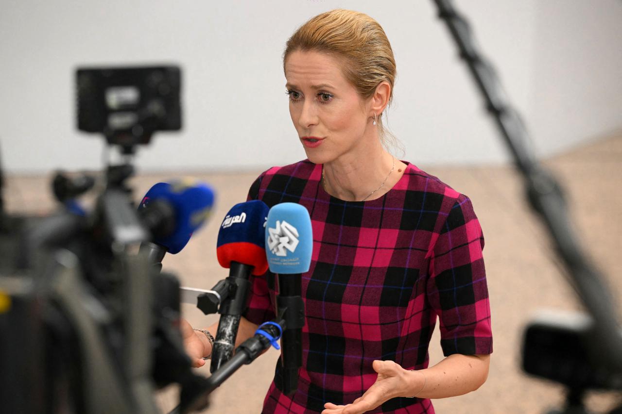 Kaja Kallas, the European Union's high representative for foreign affairs and security policy talks to journalists in Brussels on July 14, 2025. (AFP Photo)