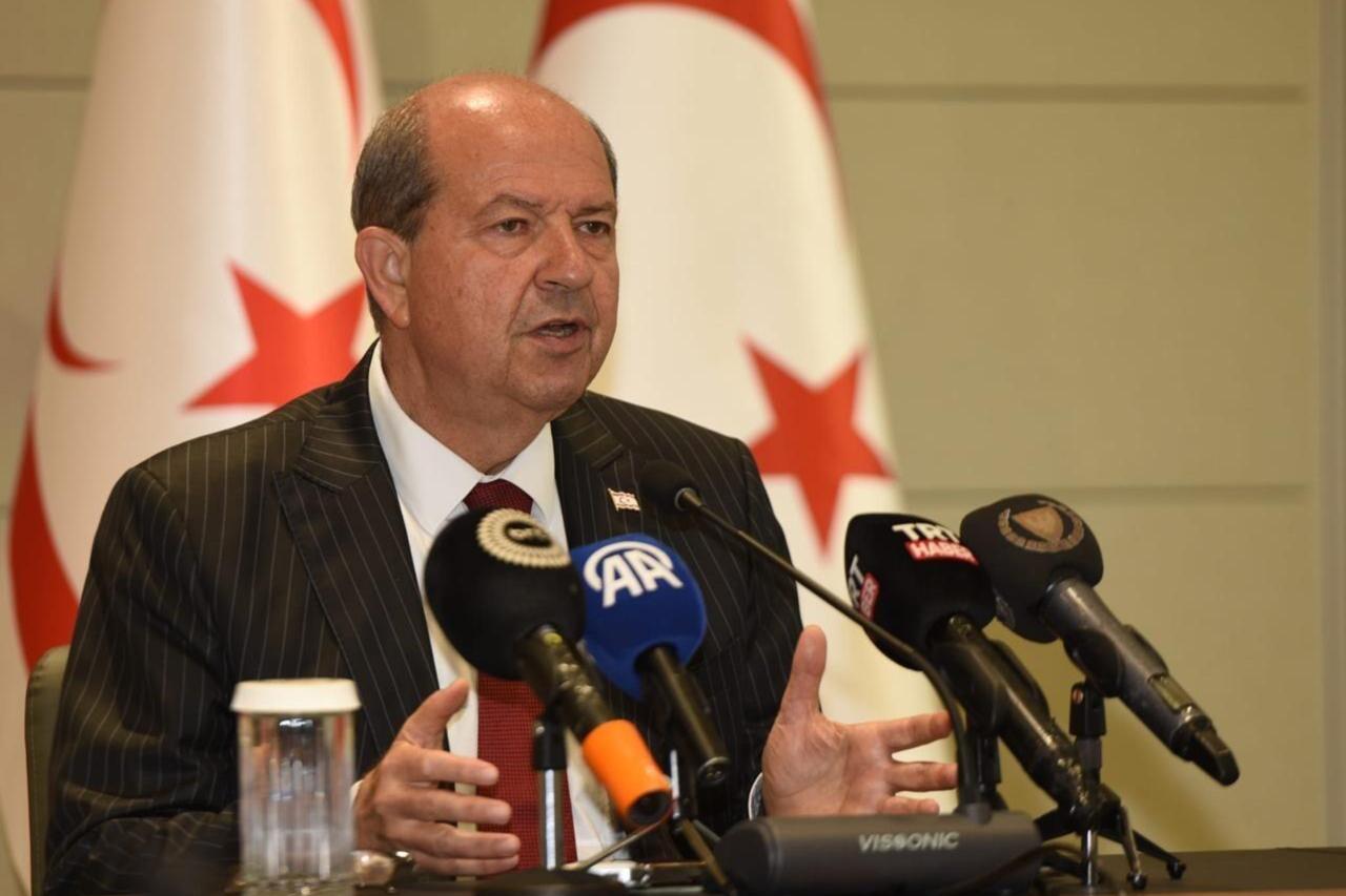 Turkish Cyprus President Ersin Tatar speaking after the meeting with the Greek Cypriot leader, Nicosia, May 5, 2025. (IHA Photo)