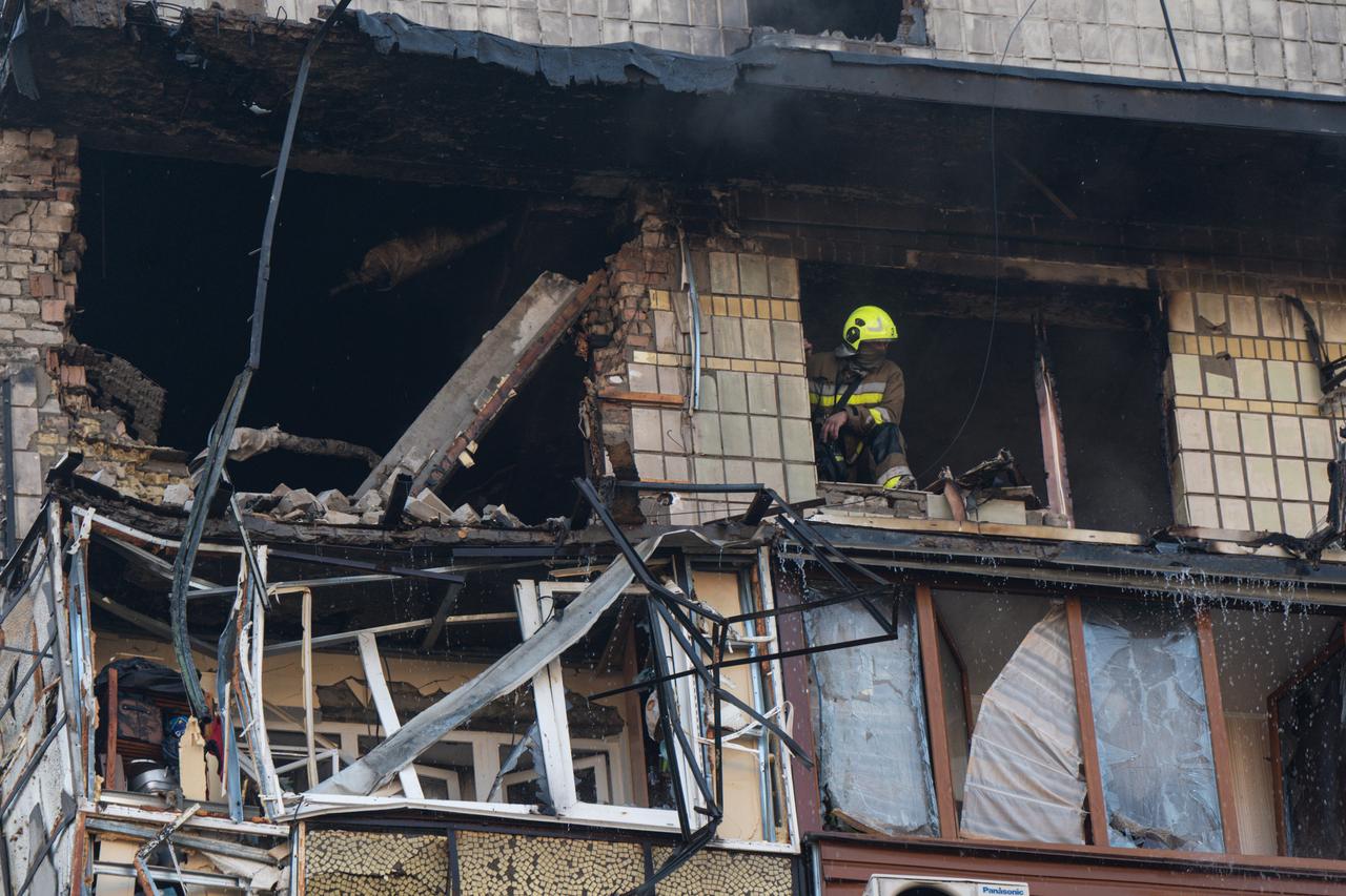 A view on a residential building damaged by a Russian attack in Kyiv, Ukraine on July 10, 2025. (AA Photo)