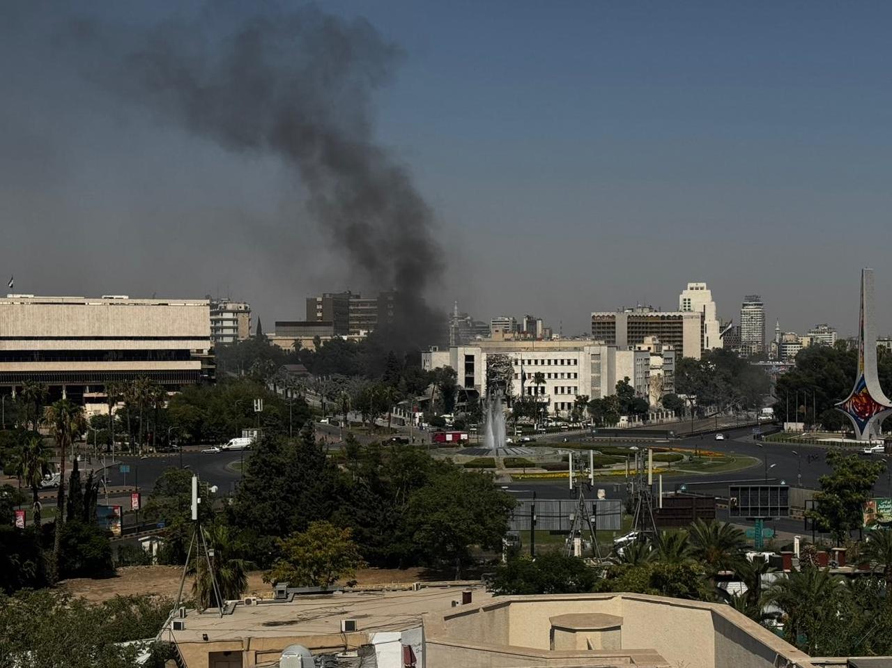 Smoke rises from the Syrian army’s General Staff Complex after Israeli warplanes carried out multiple airstrikes in Damascus, Syria on July 16, 2025. (AA Photo)