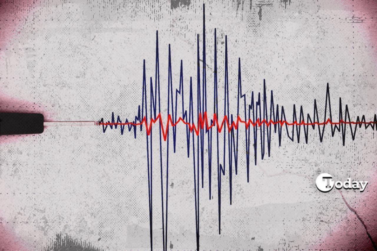 A digital illustration shows seismic activity with sharp waveform spikes, symbolizing an earthquake alert, accessed on July 1, 2025. (Collage by Türkiye Today/Mehmet Akbas)