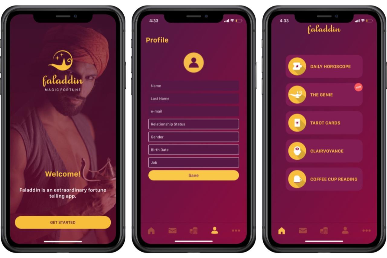 Photo shows three different interfaces of the Faladdin app, accessed July 16, 2025. (Photo via Faladdin website)