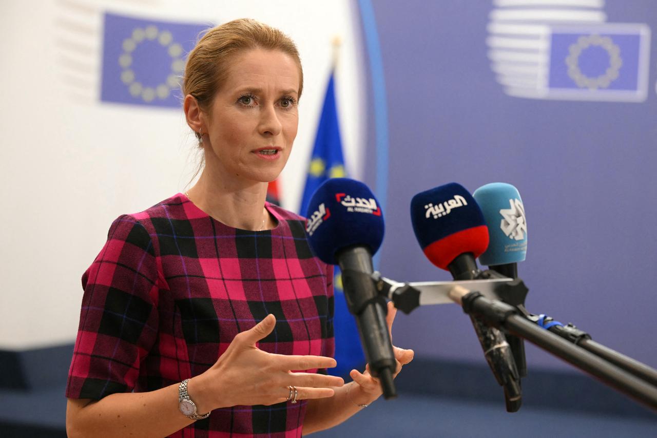 Kaja Kallas, the European Union's high representative for foreign affairs and security policy talks to journalists in Brussels on July 14, 2025. (AFP Photo)