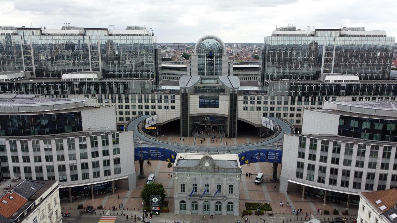 An aerial view shows the exterior view of the European Parliament Building in Brussels, Belgium on July 17, 2025. (AA Photo)
