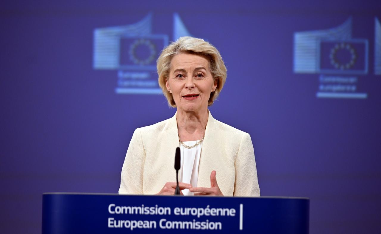 European Commission President Ursula von der Leyen holds a press conference on the 2028-2034 budget in Brussels, Belgium on July 16, 2025. (AA Photo)