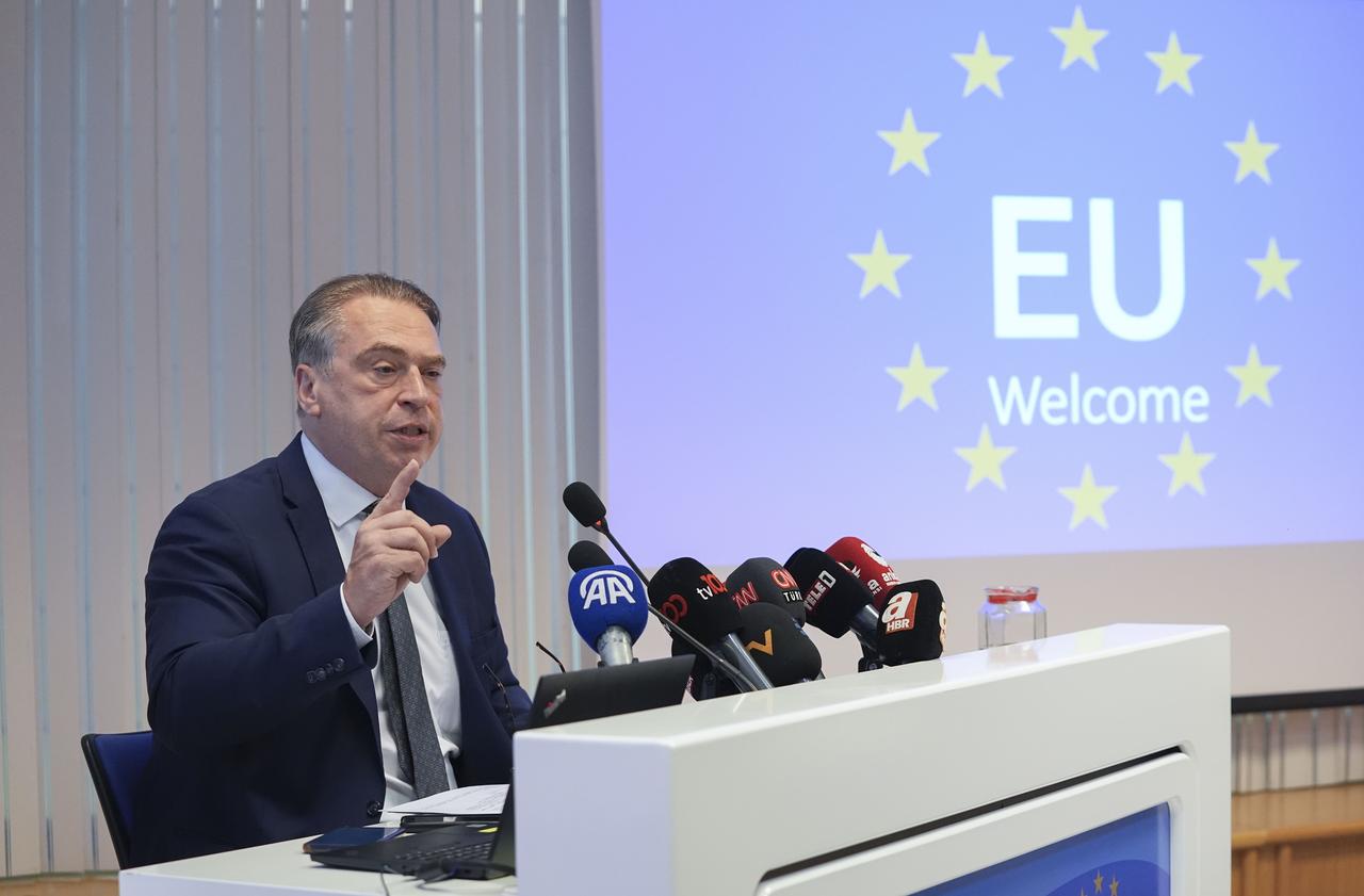 Head of the European Union (EU) Delegation to Türkiye Ambassador Thomas Hans Ossowski speaks at the press conference in Ankara on 18 July, 2025. (AA Photo)