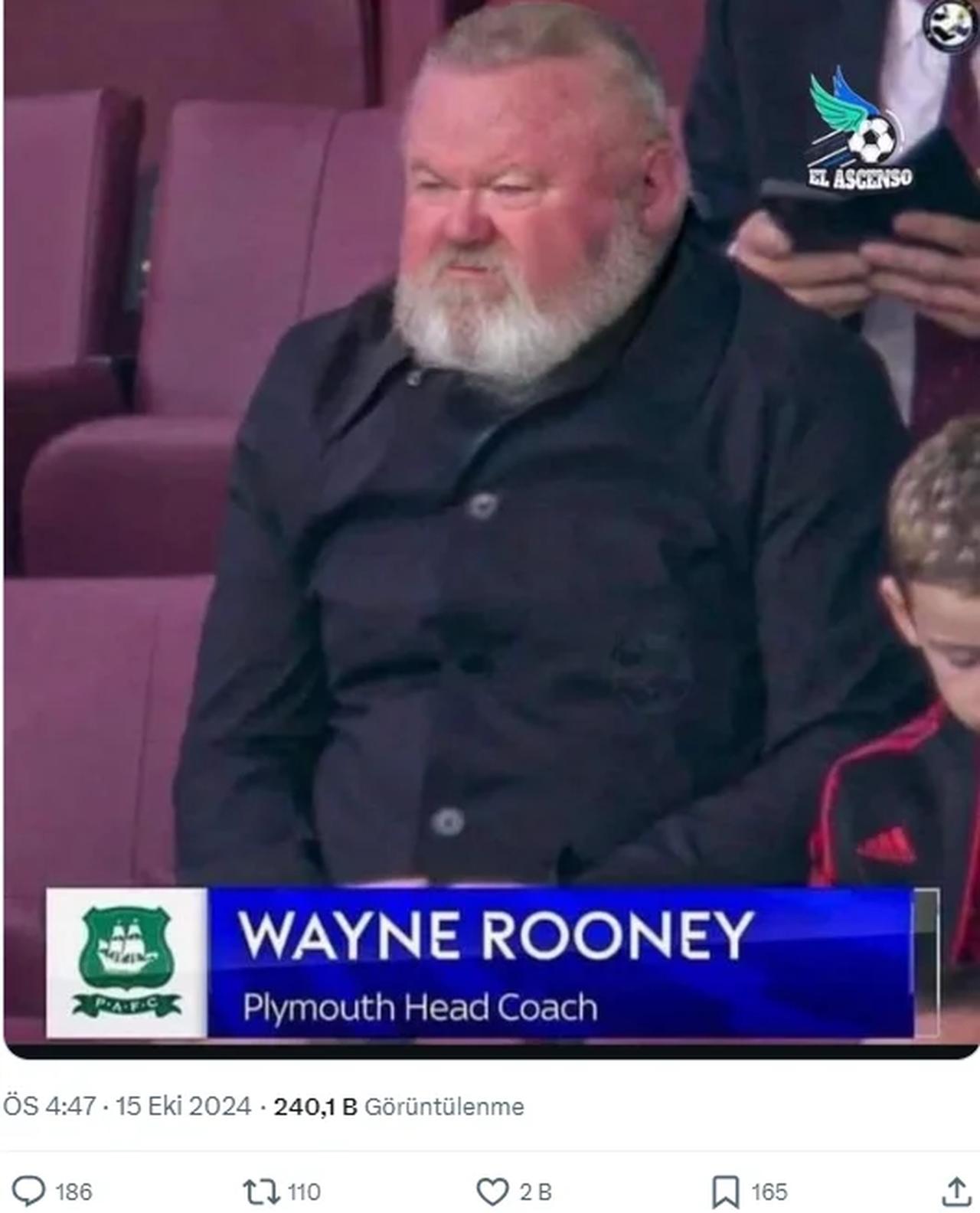 A digitally manipulated version of Wayne Rooney’s image, originally taken during a Premier League match on September 29, 2024, was shared by a meme account on October 15, 2024. (Photo via X/@elascensouy)