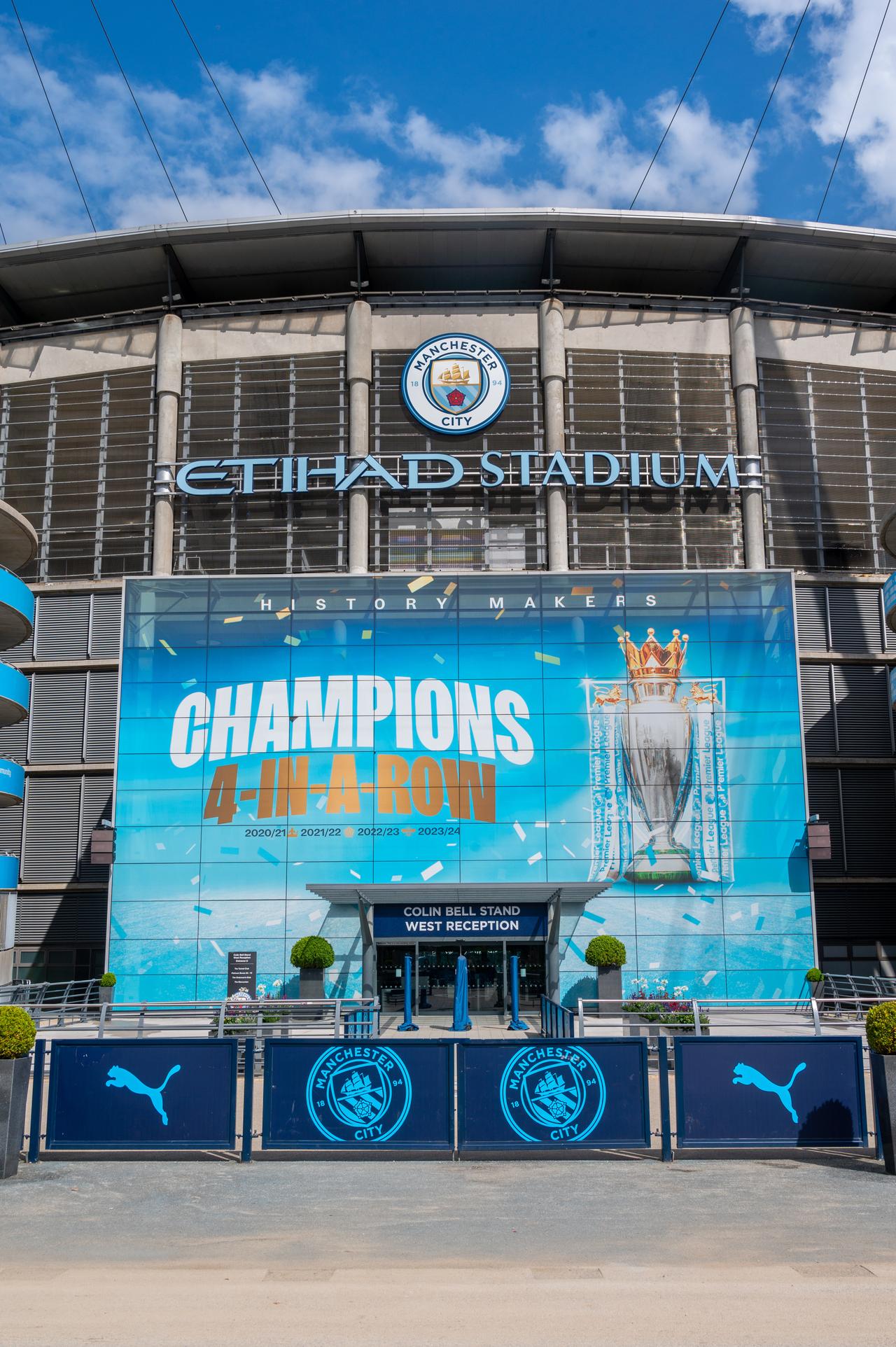 Manchester City celebrates their fourth consecutive Premier League title at the Etihad Stadium, Manchester, United Kingdom, July 17, 2024. (Adobe Stock Photo)