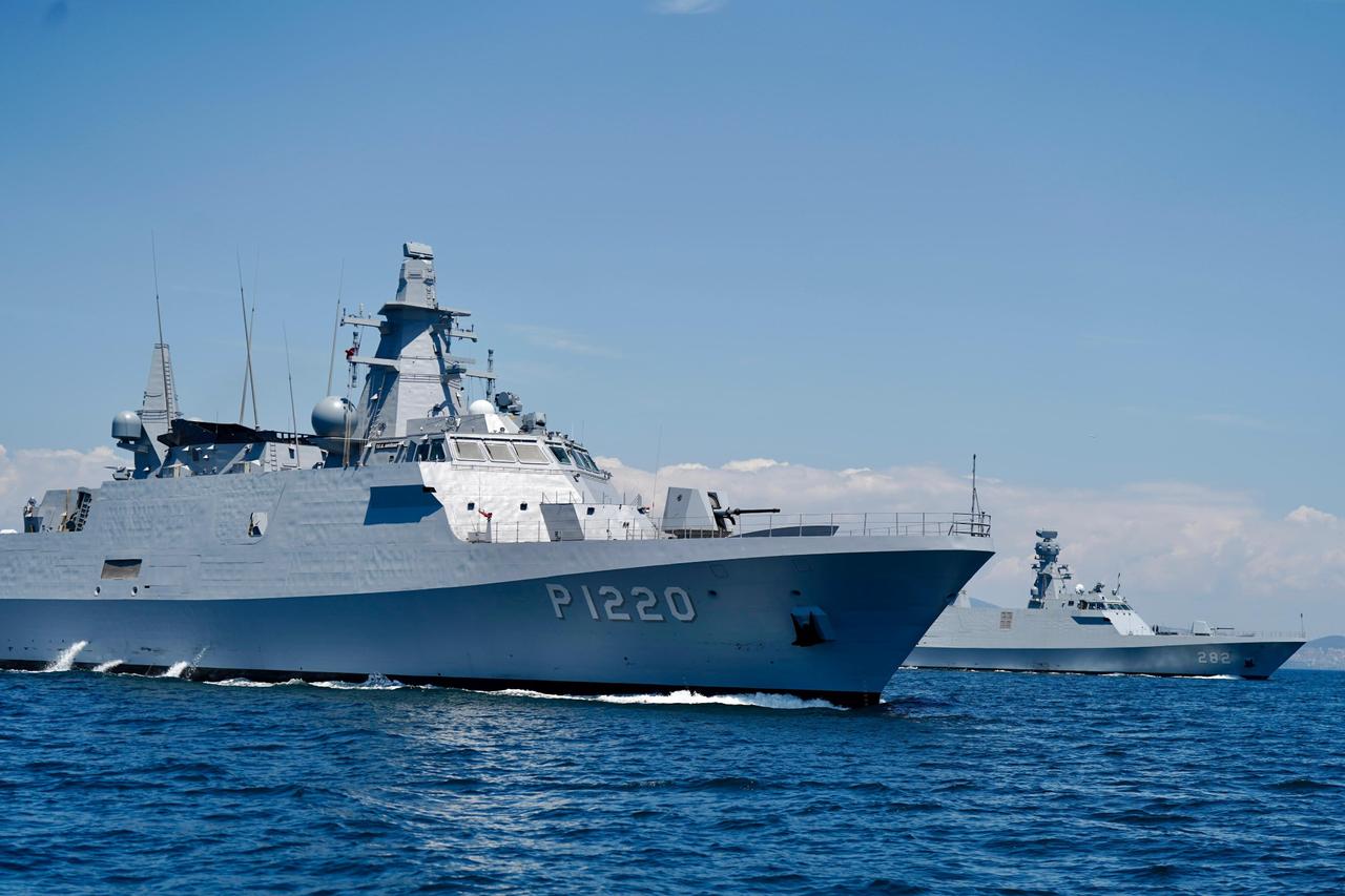 Turkish Navys Hisar-class offshore patrol vessel TCG Akhisar during its sea acceptance tests on May 29, 2025. (Photo via ASFAT)