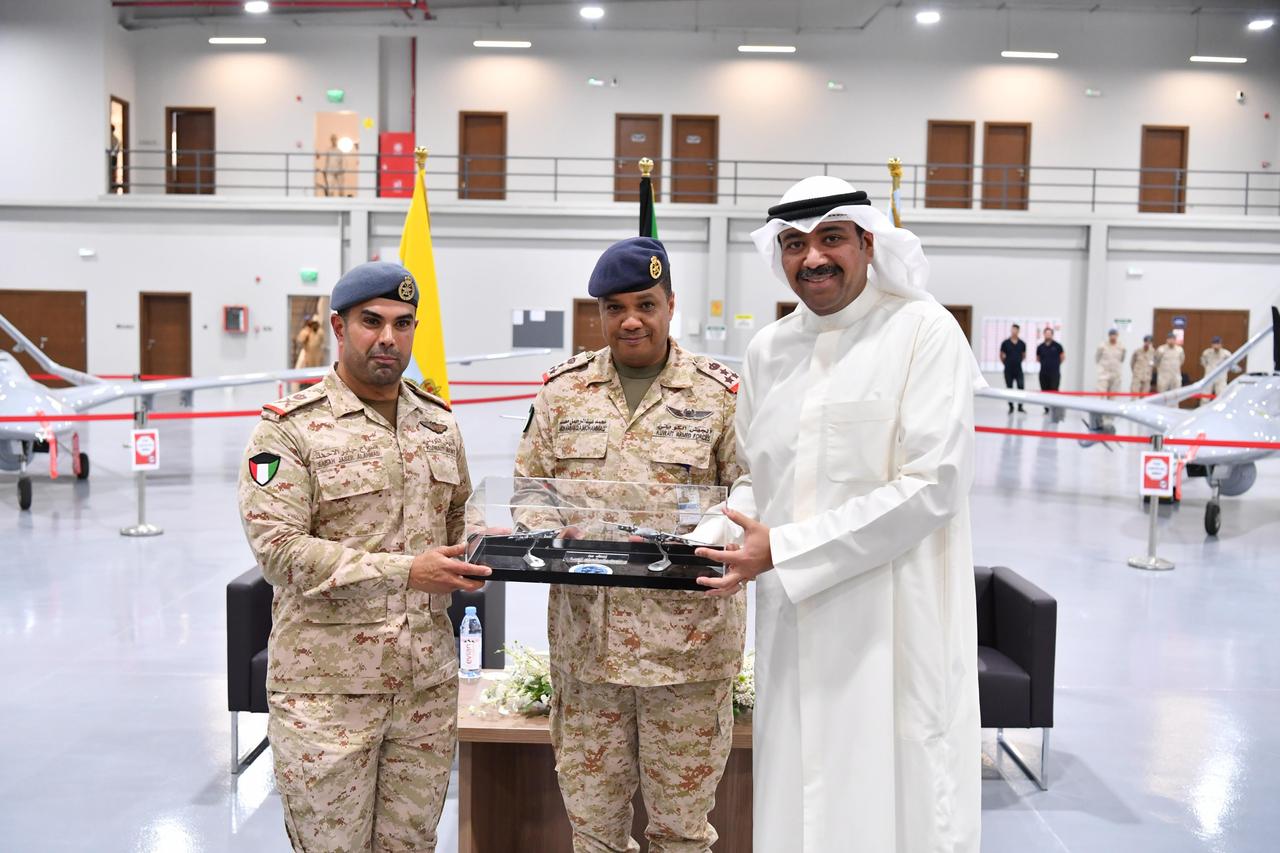 Kuwaiti Minister of Defense and senior officers hold mockups of Bayraktar TB2 & Bayraktar Akinci UCAV during the inauguration ceremony on 17 July, 2025. (Photo via Kuwait Armed Forces)