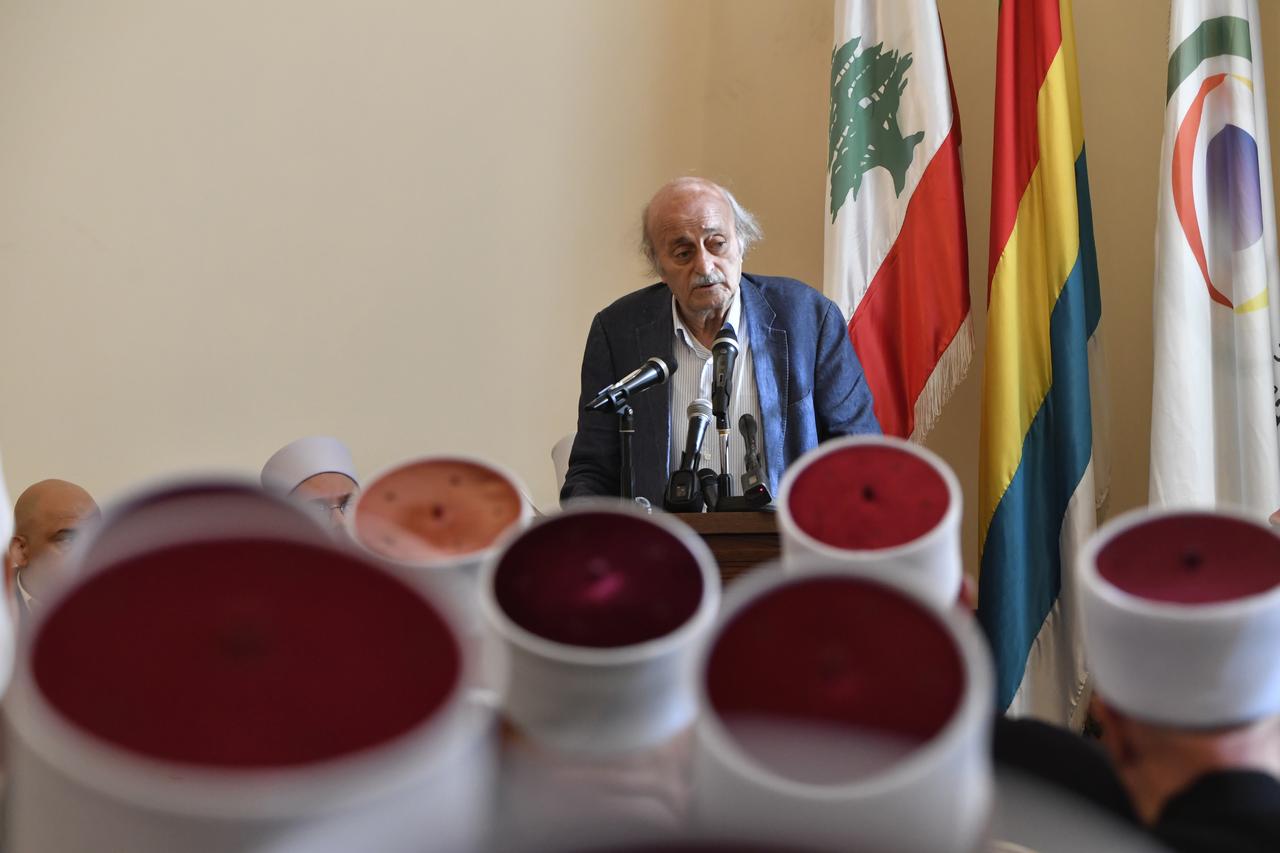 Lebanese Druze leader Walid Jumblatt speaks in a meeting held by the Druze Council General Assembly in the capital, Beirut on 18 July, 2025. (AA Photo)