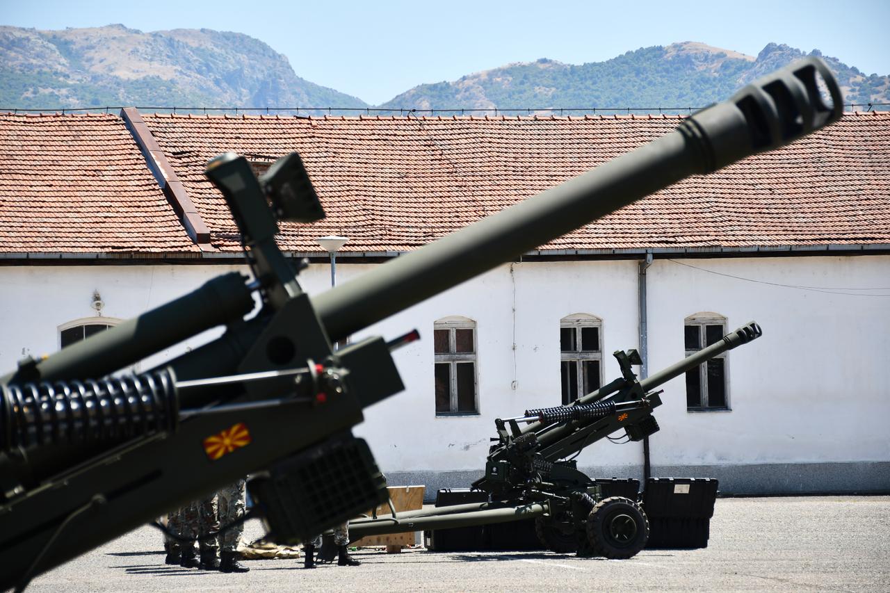A view of 105mm BORAN howitzers and accompanying equipment supplied by Türkiye displayed on July 18, 2025 in Prilep, North Macedonia. (AA Photo)