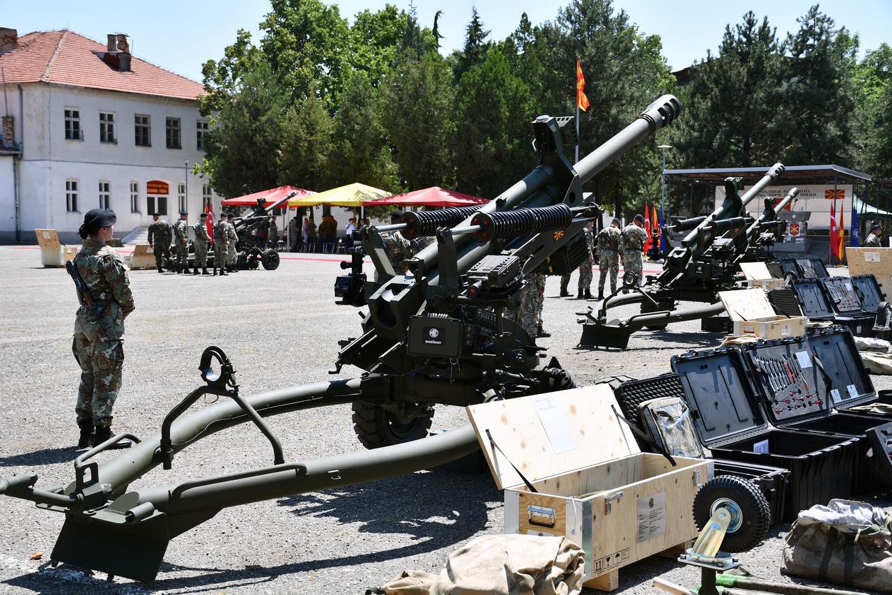 A view of 105mm BORAN howitzers and accompanying equipment supplied by Türkiye displayed on July 18, 2025 in Prilep, North Macedonia. (AA Photo)