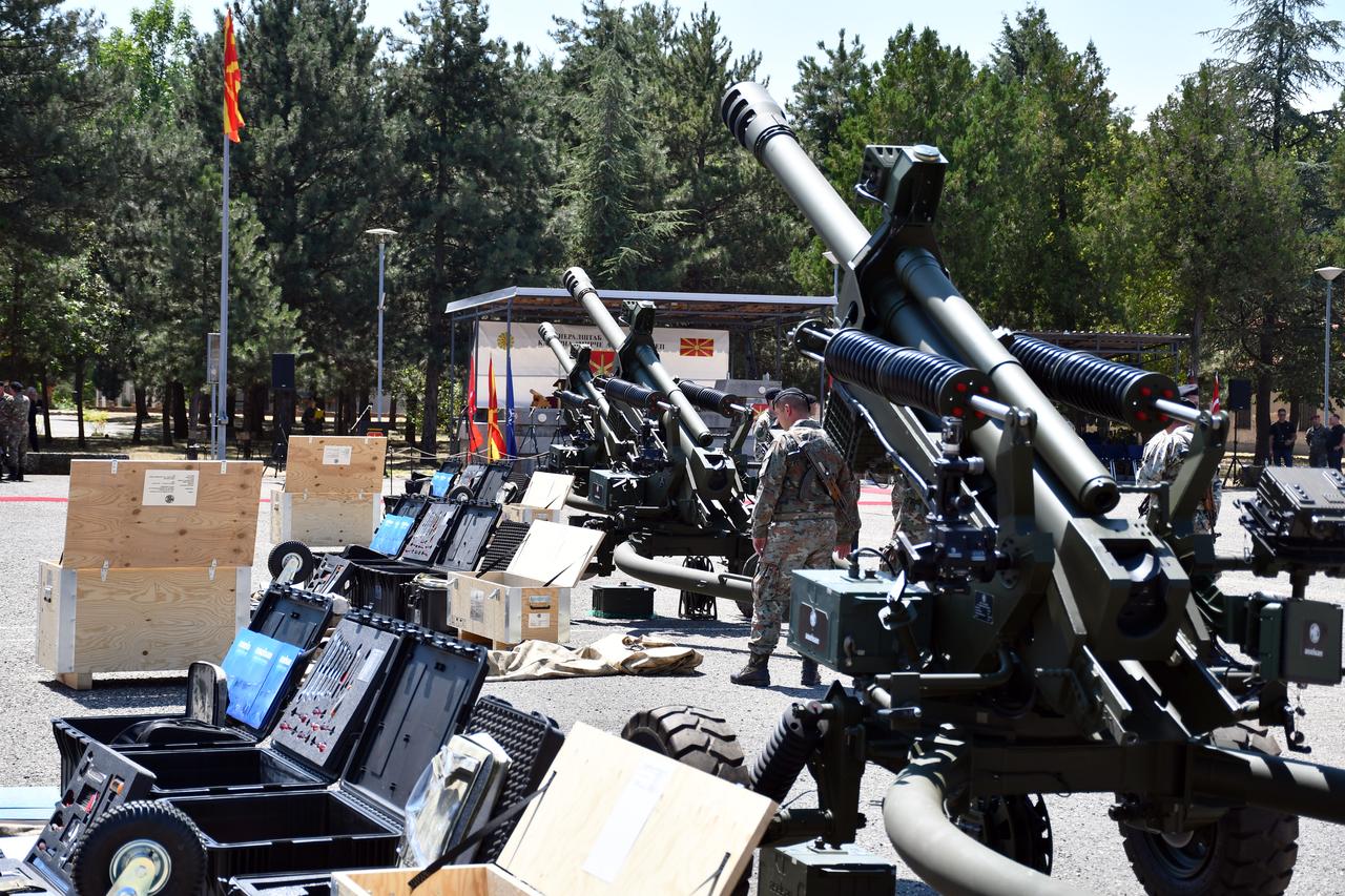 A view of 105mm BORAN howitzers and accompanying equipment supplied by Türkiye displayed on July 18, 2025 in Prilep, North Macedonia. (AA Photo)