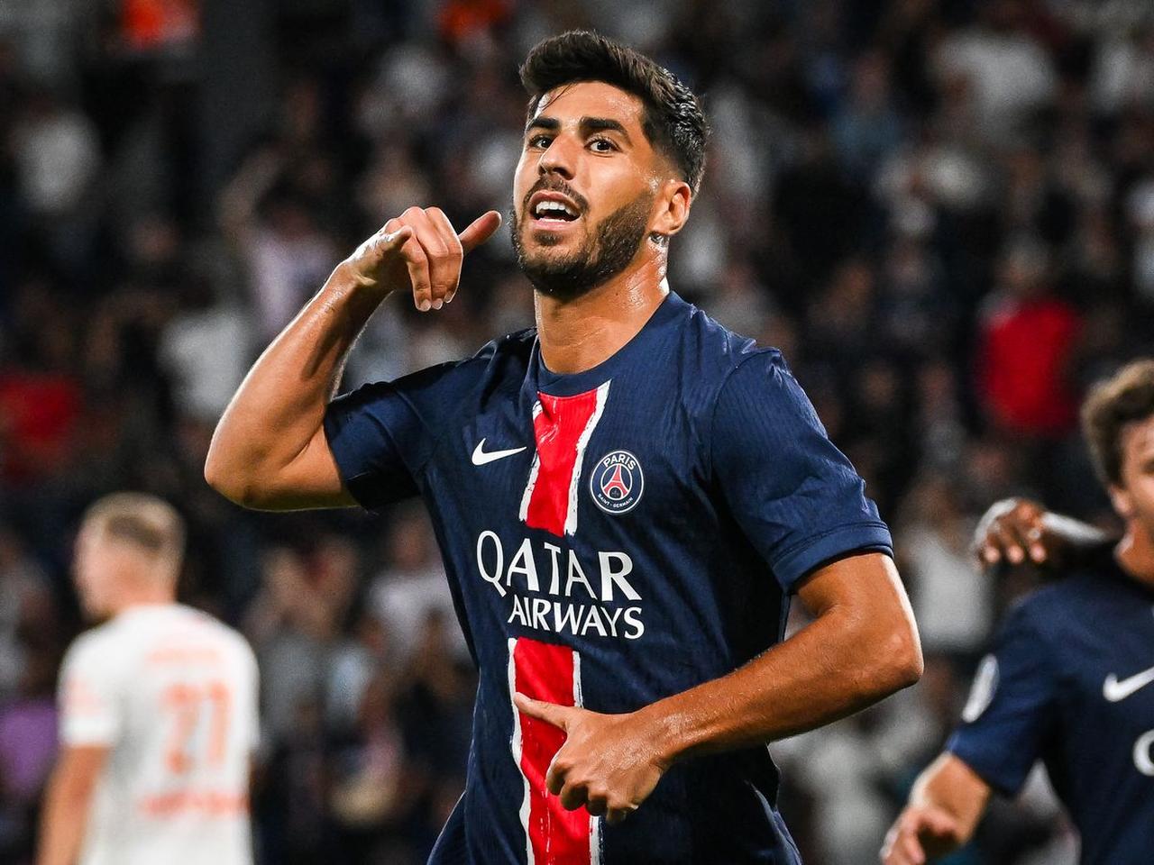 Marco ASENSIO of PSG celebrates his goal during the French championship Ligue 1 football match between Paris Saint-Germain and Montpellier HSC on 23 August 2024 at Parc des Princes stadium in Paris, France. (AFP Photo)