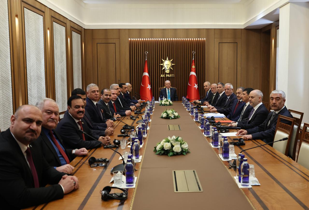 President Recep Tayyip Erdogan meets Mahmoud Mashhadani (R), speaker of the Iraqi House of Representatives in Ankara, Türkiye on July 01, 2025. (TUR Presidency/Murat Cetinmuhurdar/AA)