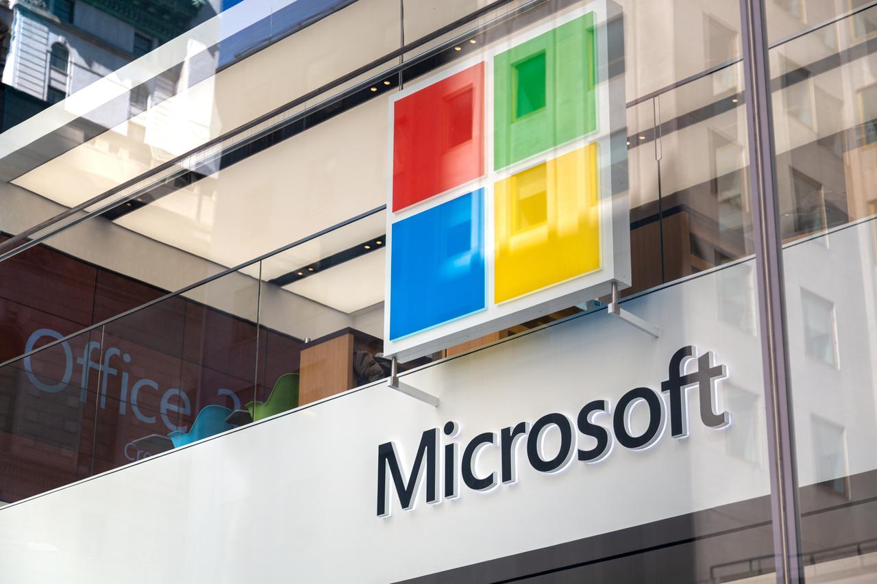 Close-up of Microsoft logo at the Microsoft Flagship Store, Fifth Avenue, Manhattan, New York City, accessed on July 2, 2025. (Adobe Stock Photo)