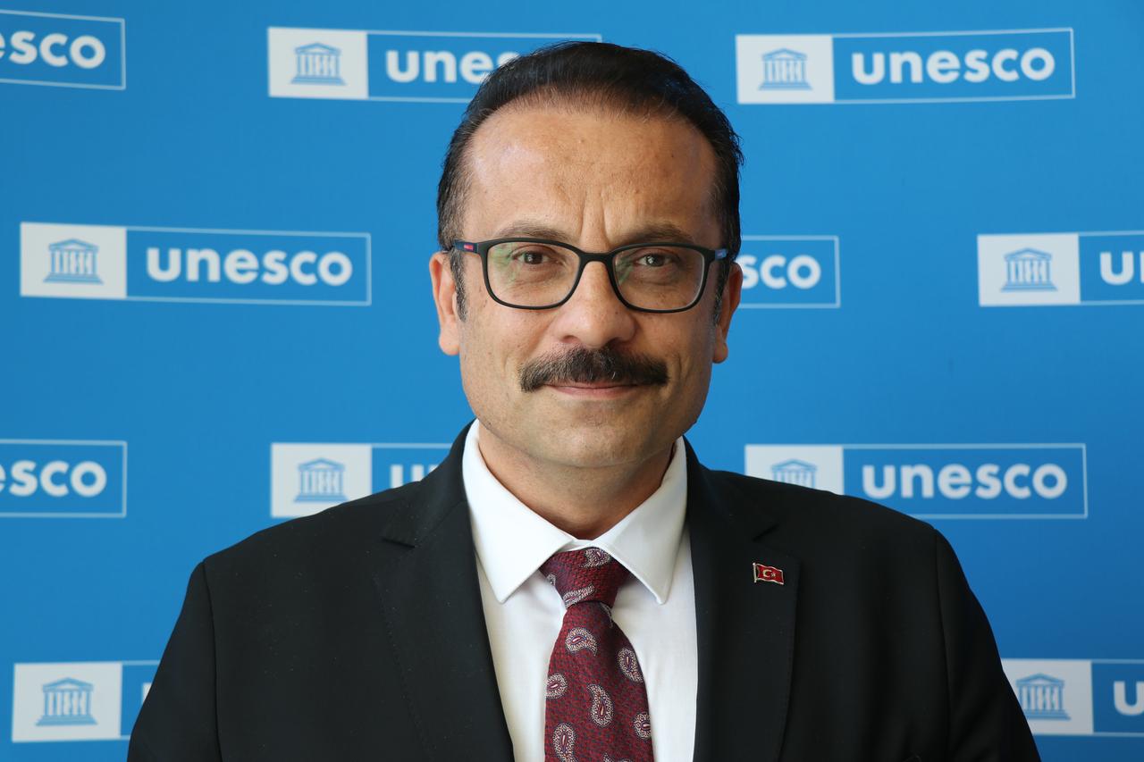 Birol Incecikoz, Director-General of Cultural Heritage and Museums of Türkiye, attends the UNESCO event marking the inscription of Sardis and Bin Tepe tumuli, Paris, France, July 12, 2025. (AA Photo)