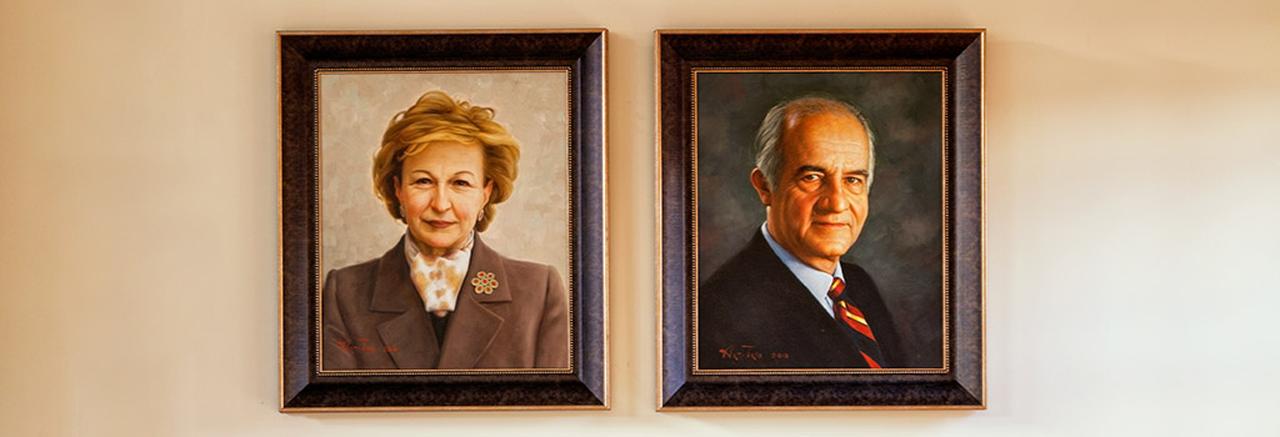 Portraits of Suna and Inan Kirac displayed at Koc University Suna & Inan Kirac Research Centre for Mediterranean Civilizations (AKMED), Istanbul, Türkiye, accessed July 21, 2025. (Photo via AKMED)