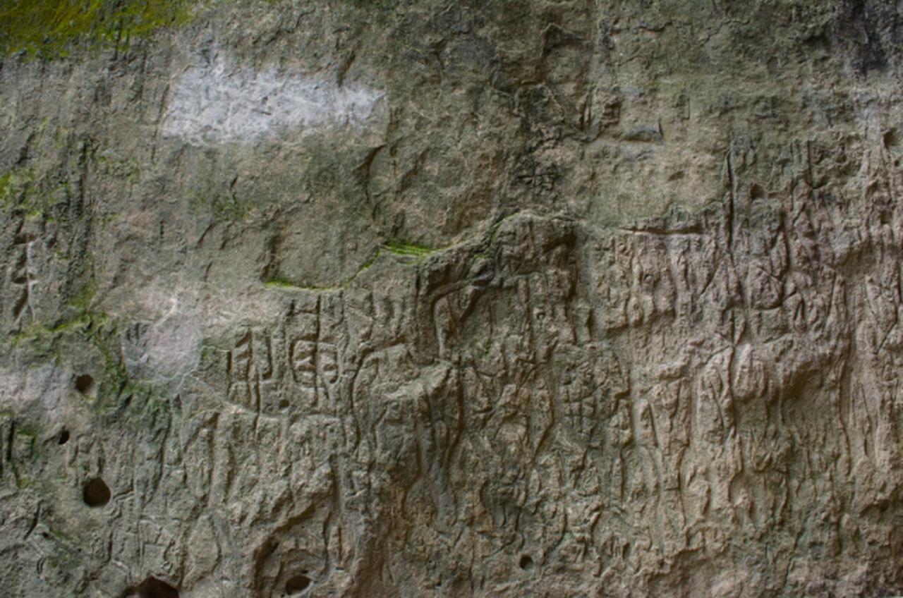 A detail of the southern side of Rock No.30 in Boyukdas where it is possible to see a bovid figure surrounded  by anthropomorphs. (Photo via D. Sigari)