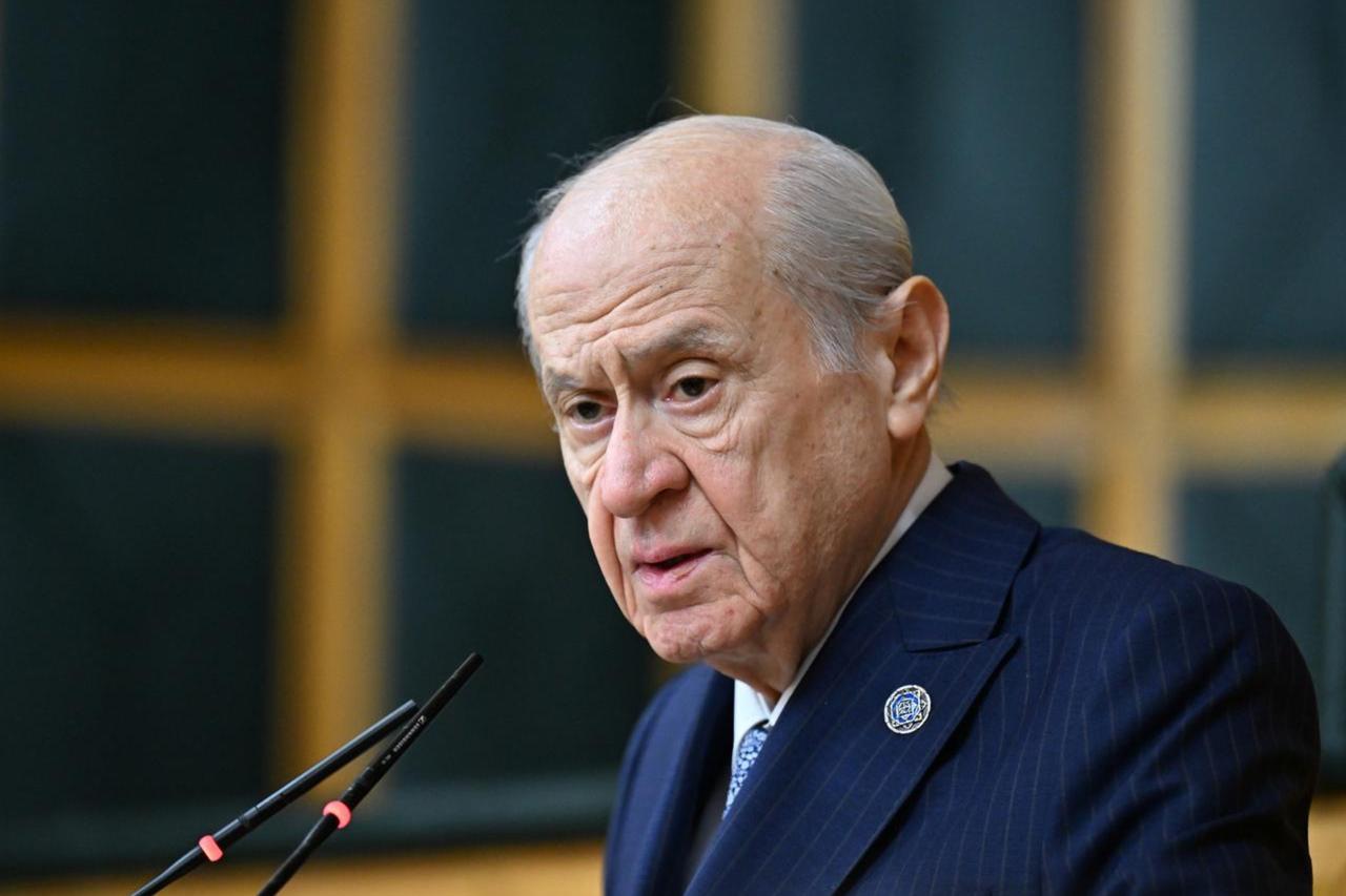Türkiyes Nationalist Movement Party (MHP) leader Devlet Bahceli makes a speech during his partys group meeting at the Turkish Grand National Assembly in Ankara, Turkiye on October 22, 2024.  (AA Photo)