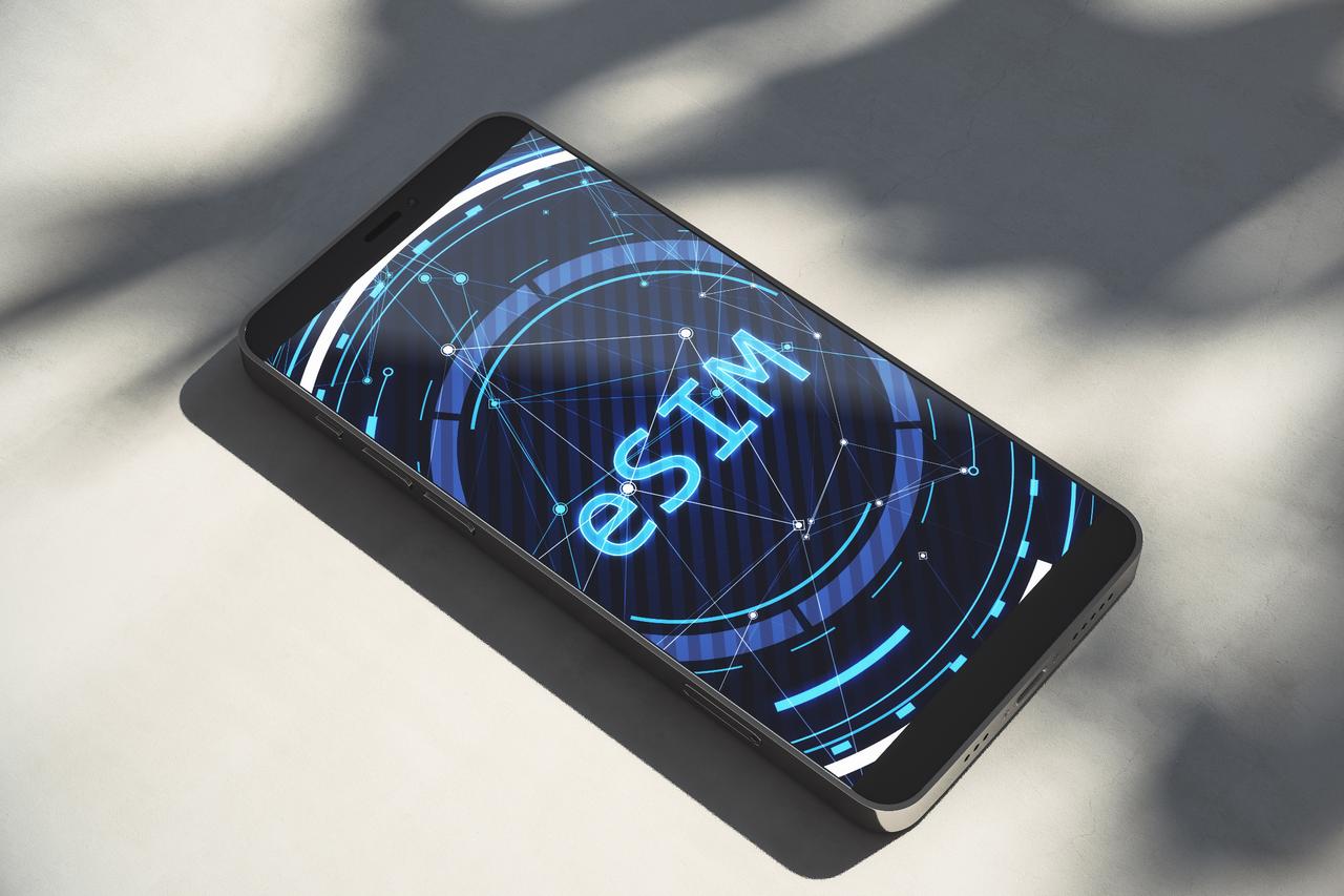 Illustration of e-SIM technology on a smartphone screen. (Adobe Stock Photo)