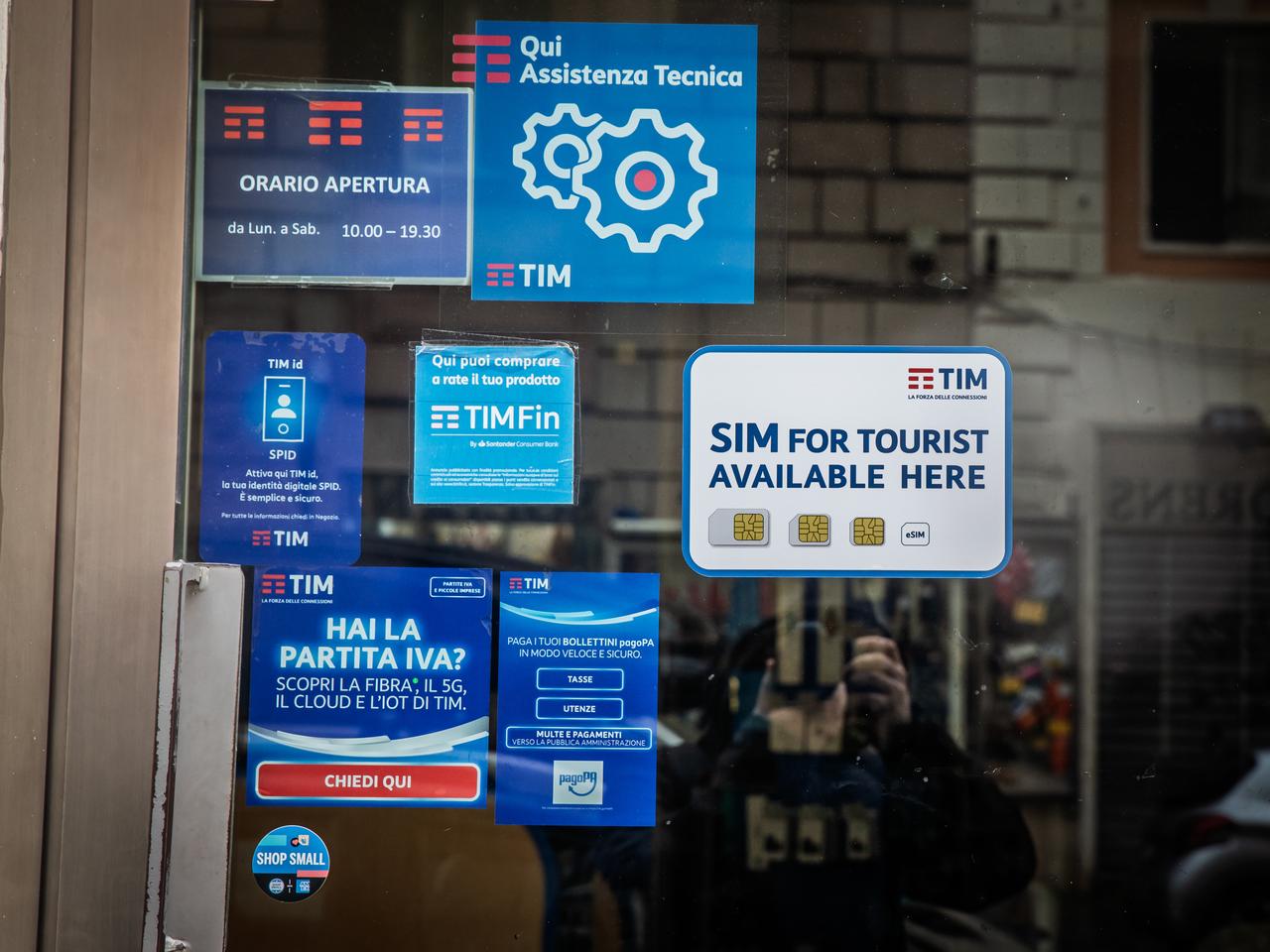 A TIM retail shop in Rome promotes SIM cards for tourists in Rome, Italy, January 15, 2025. (Adobe Stock Photo)