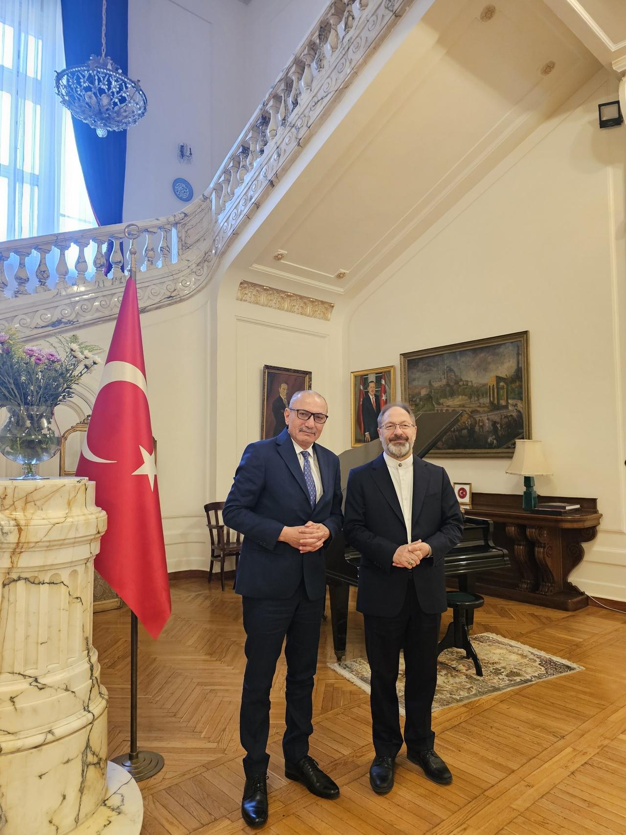 Photo of the Turkish Ambassador to Egypt with President of Religious Affairs Ali Erbas at the Turkish Embassy in Cairo, Egypt,July 21 ,2025. (Photo by @TurkishCairoAmb)