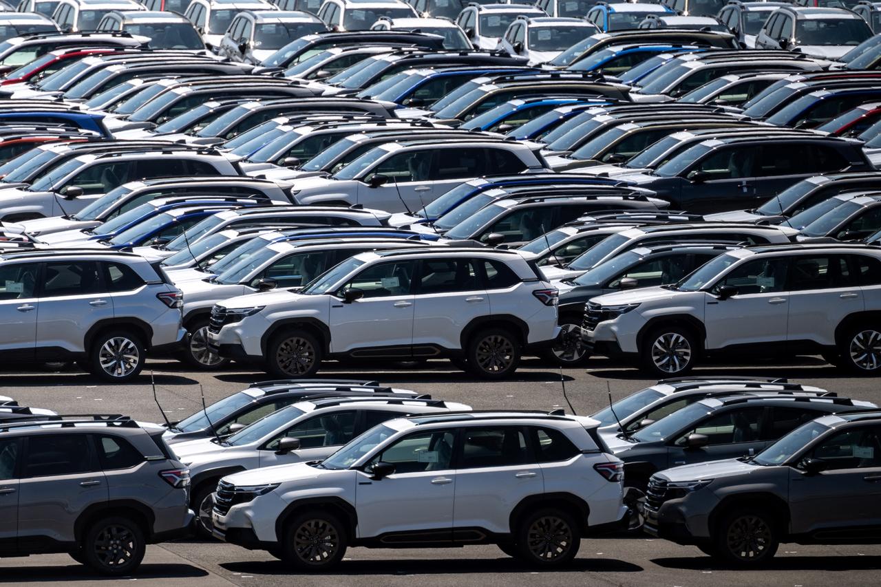 New vehicles are parked at Daikoku Pier in Yokohama, south of Tokyo, July 23, 2025. (AFP Photo)