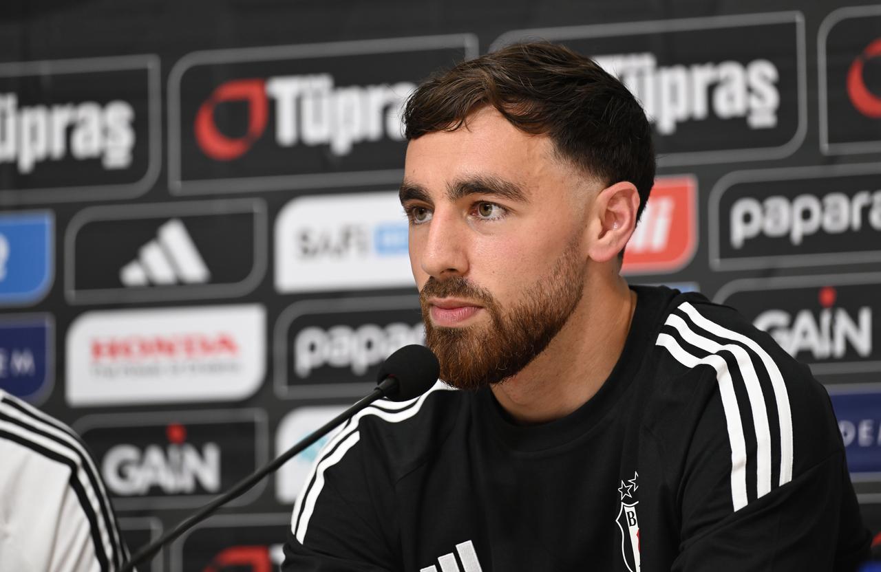 Besiktas player Orkun Kokcu speak during a press conference in Istanbul, Türkiye, July 13, 2025. (AA Photo)