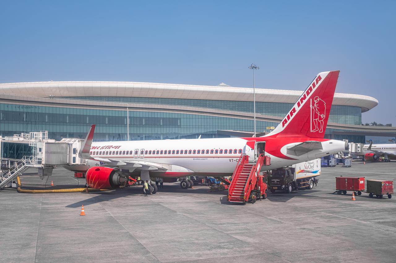 An Air India Airbus A320 aircraft undergoing ground handling operations at Mumbai International Airport, India. (Adobe Stock Photo)