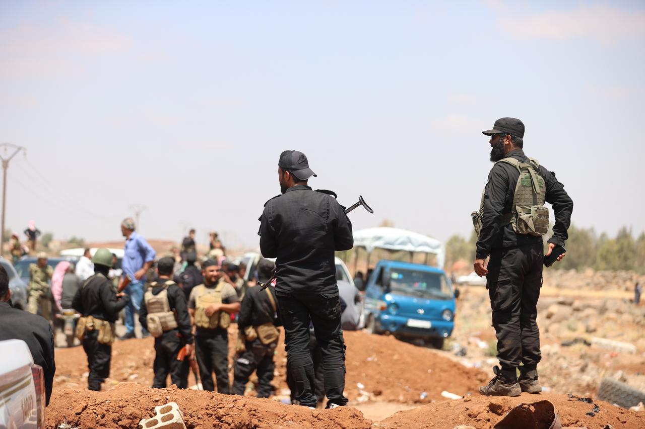 Police forces are deployed on the outskirts of Sweida to controls the roads as clashes between local factions stops following a ceasefire brokered by the Damascus administration and mediating countries in Syria on July 20, 2025. (AA Photo)