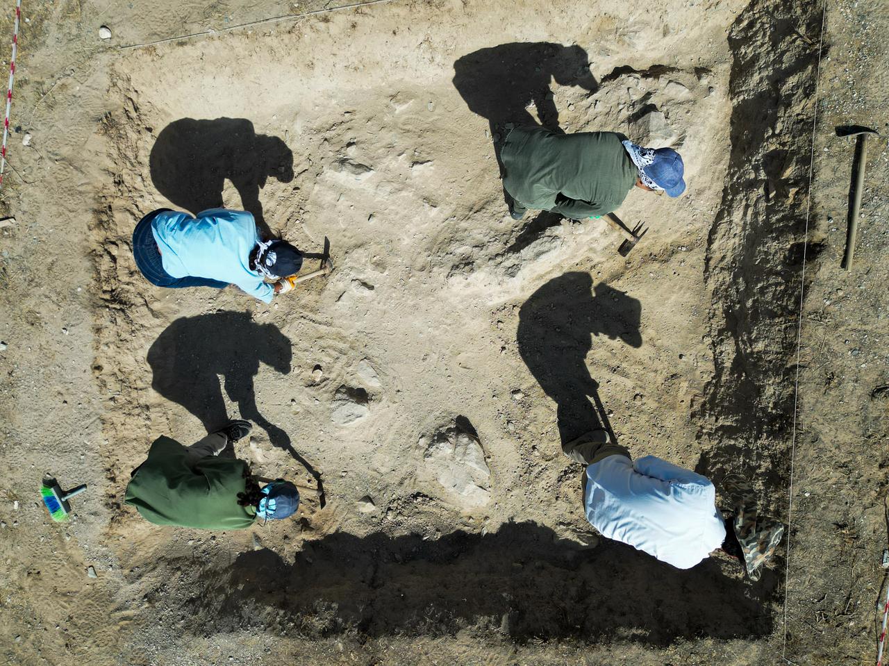 An aerial view of the archaeological work at the necropolis discovered nine years ago during a surface survey north of Cavustepe Castle in Gurpinar district of Van, Türkiye, July 23, 2025. (AA Photo)