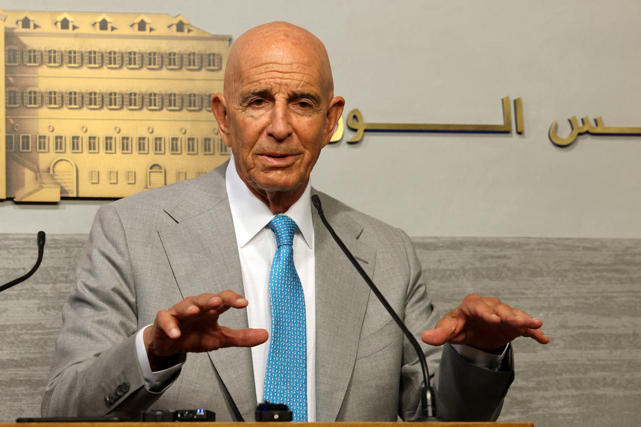 U.S. special envoy for Syria Tom Barrack gives a press conference after his meeting with Lebanons Prime Minister at the government palace in Beirut on July 21, 2025. (AFP Photo)