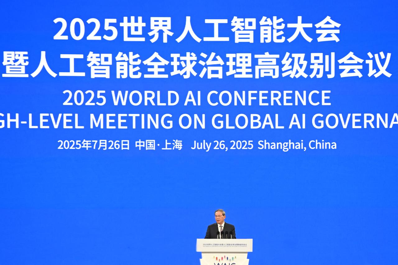 Chinese Premier Li Qiang speaks at the opening ceremony of the World Artificial Intelligence Conference in Shanghai on July 26, 2025. (AFP Photo)