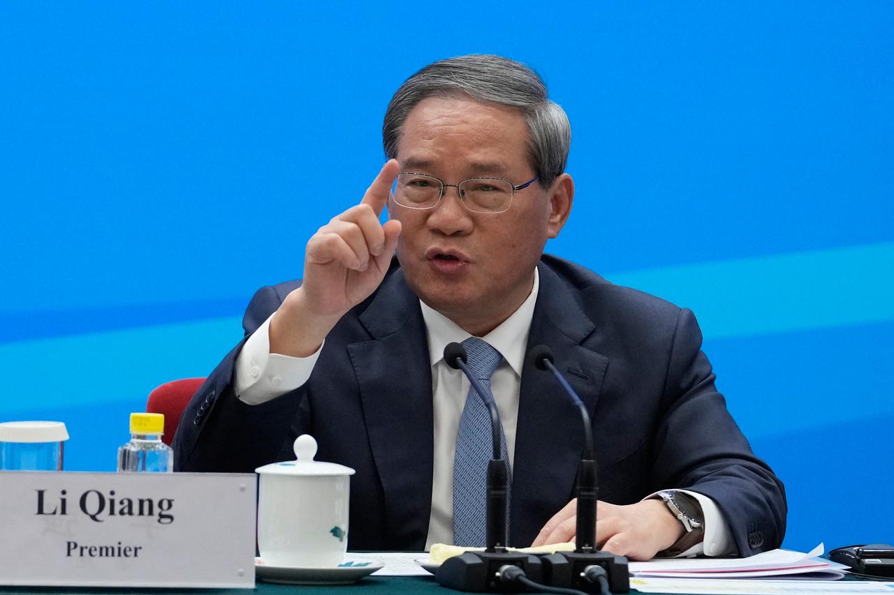 Chinese Premier Li Qiang speaks during the EU-China Business leaders symposium at the Great Hall of the People in Beijing on July 24, 2025. (AFP Photo)